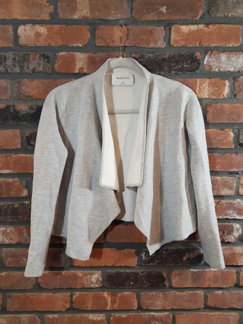Babaton Aritzia Gray Cropped Open-front Waterfall Cardigan Wool Linen Women's XS
